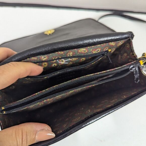 Vintage Black Leather Mini Bag Horse Logo Mirror & Card Slots - Picture 7 of 8